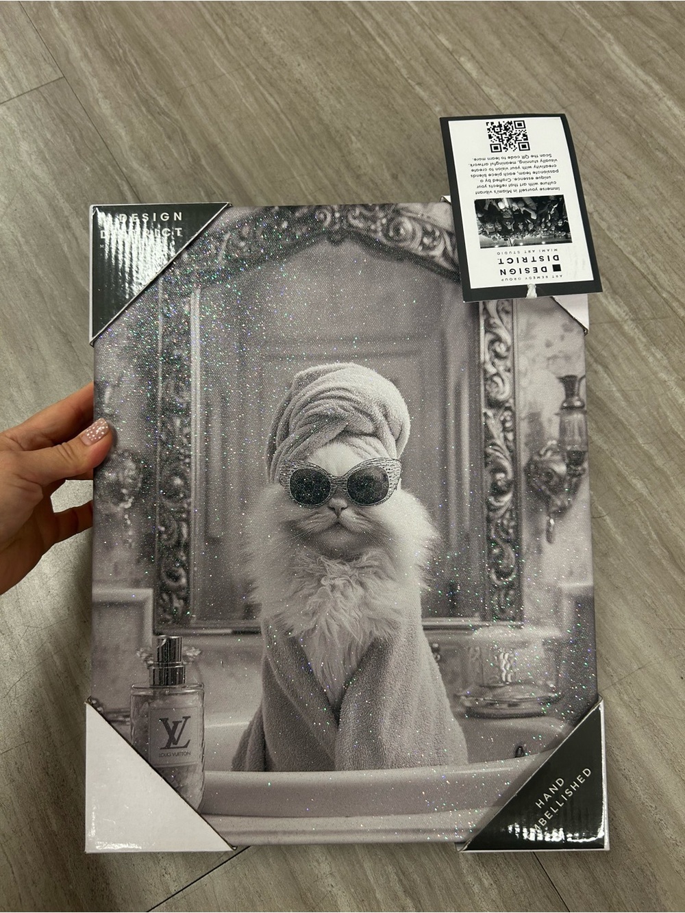 NWT Design District Gray Glam Cat Canvas Wall Art